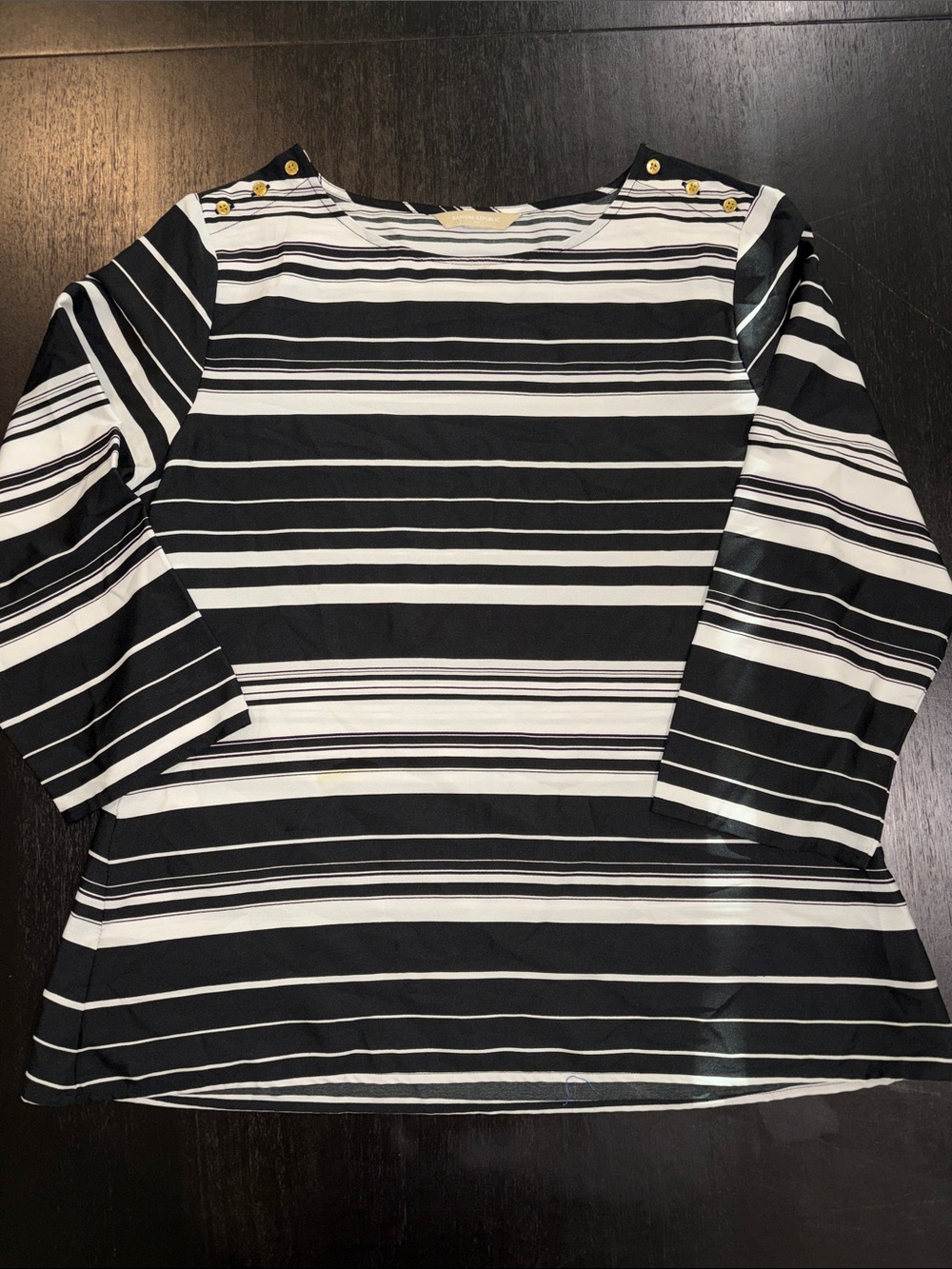 Women's Black and White Striped Long Sleeve Tunic with Button Detail Light Weigh